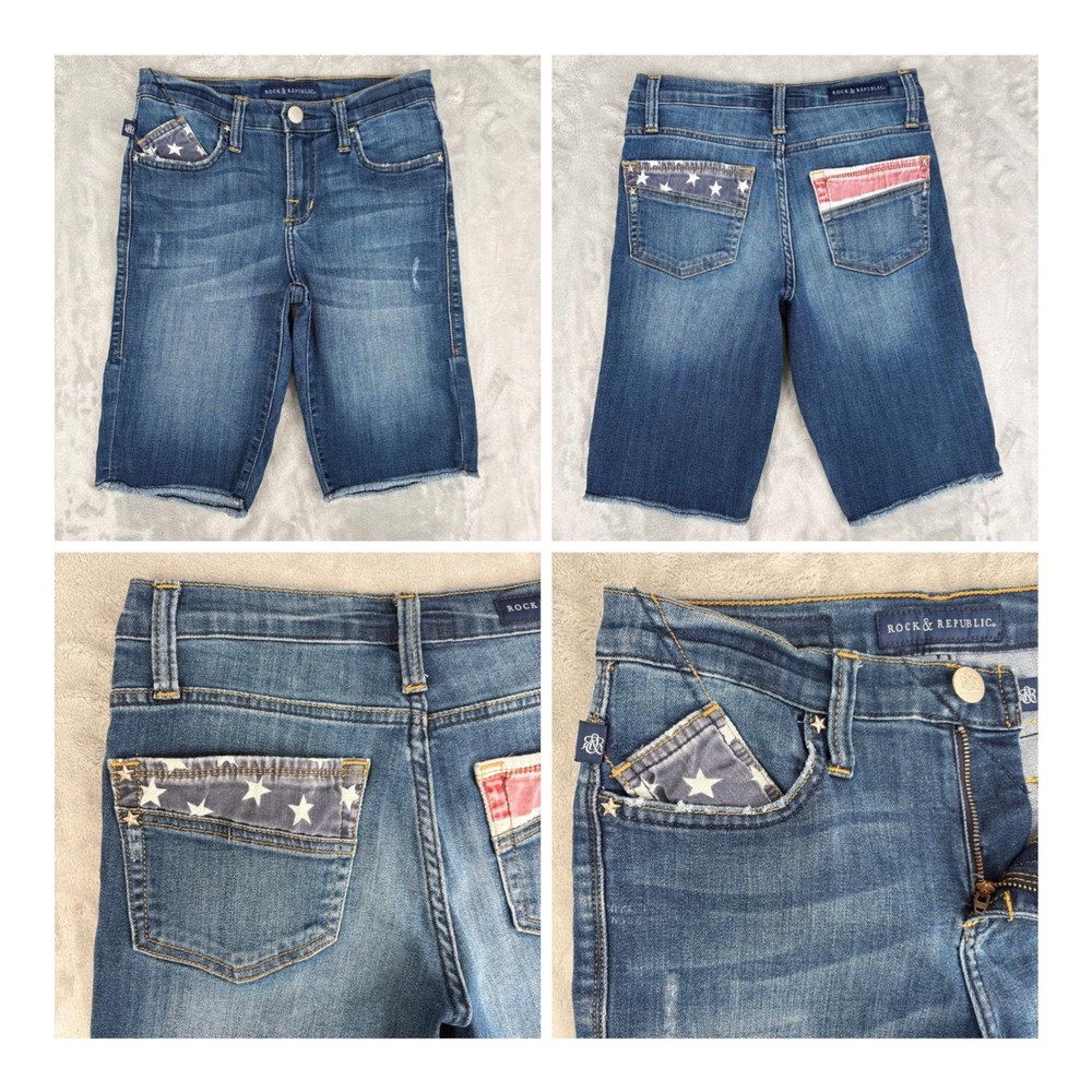 Rock‎ & Republic Shorts Women 2 (27x10.5) Kristy Americana Stars Stripes Bermuda